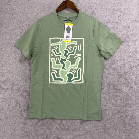 NEW Keith Haring Mens S Graphic T-Shirt Green Cotton - Picture 2 of 6